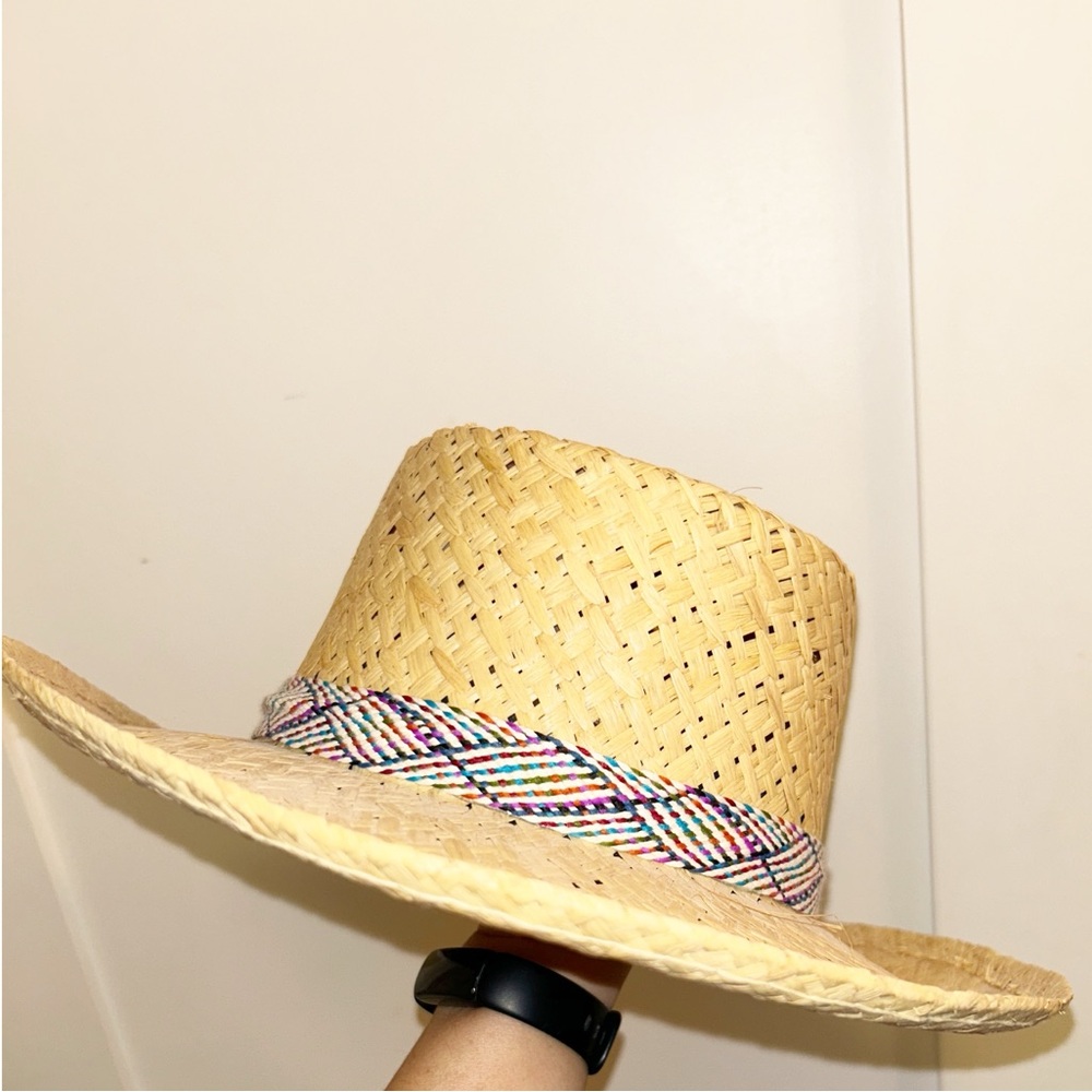 BORSALINO Woven 3" Brim Straw Hat Multicolor Cotton Woven Band SZ: Medium - Picture 2 of 12